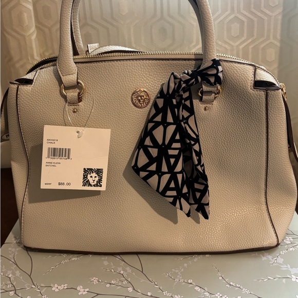Handbags - Anne Klein Elegant Cream Handbag with Scarf Accent